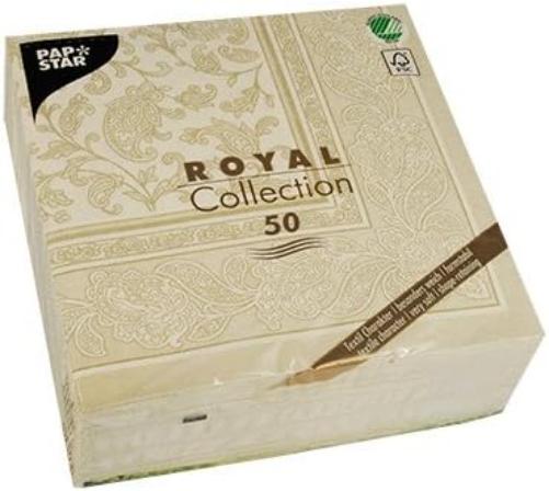 Papstar 11681 50 Serviettes ROYAL Collection 1/4 Fold 40 x 40 cm, Ornaments, Champagne