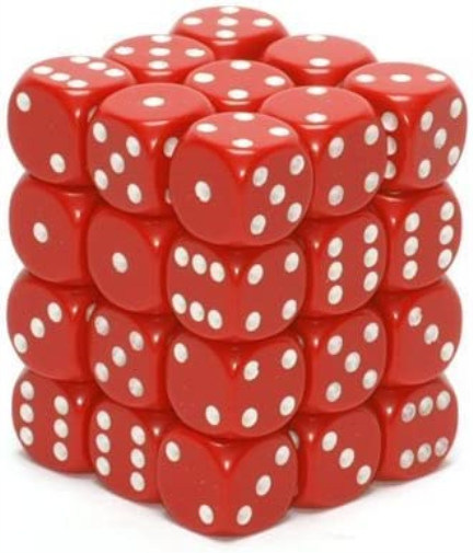 Chessex CHX25804 Dice-Opaque: 36D6 Red/White Set, Small (10mm - 14mm
