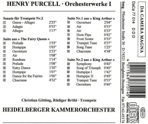Henry Purcell: Vol. 1: Suites 1 & 2, King Arthur/Suite Fairy Queen