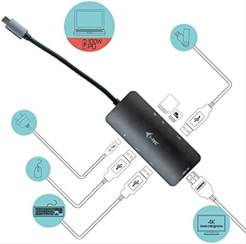 i-tec USB-C 4K Nano Docking Station Metallo 1x HDMI 3x USB 3.0 1x SD/MicroSD Power Delivery 100W per Windows MacOS Android ChromeOS