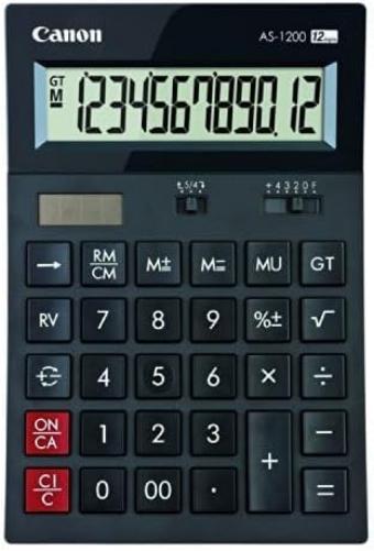 Canon AS-1200 Calculator Desktop Battery/Solar Mark-up 12 Digit 3 Memory Keys Dark Grey Ref 4599B001AA, 215596