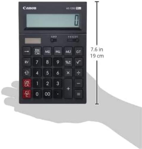 Canon AS-1200 Calculator Desktop Battery/Solar Mark-up 12 Digit 3 Memory Keys Dark Grey Ref 4599B001AA, 215596