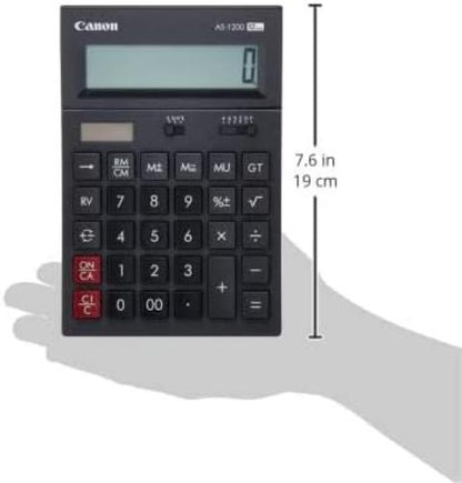 Canon AS-1200 Calculator Desktop Battery/Solar Mark-up 12 Digit 3 Memory Keys Dark Grey Ref 4599B001AA, 215596