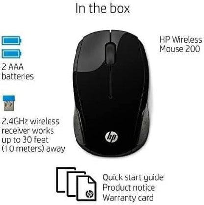 HP 200 Black 2.4 GHz USB Wireless Mouse with Red LED 1000 DPI Optical Sensor, Up to 12 Months Battery Life
