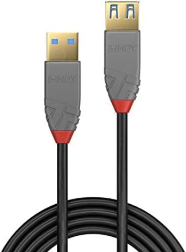 LINDY USB 3.2 Type A Extension Cable, Anthra Line - Black