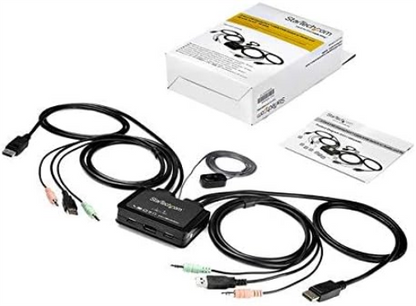 StarTech.com 2 Port DisplayPort KVM Switch - 4K 60Hz - Compact Dual Port UHD DP 1.2 USB Desktop KVM Switch with 4ft Cables & Audio - Bus Powered & Remote Switching - MacBook ThinkPad (SV211DPUA4K