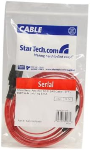 StarTech.com Cable Adaptador de 50cm Mini SAS Serial Attached SCSI SFF 8087 mSAS iSAS Interno a 4x SATA Cierre Latching Pestillo - Rojo
