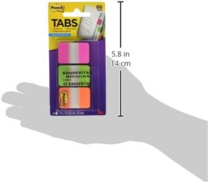 Post-it Tabs, 22/Color, 66/Dispenser, 1 in Wide, Pink, Green, Orange (686-PGO
