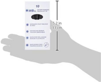 Hainenko 874001 Whiteboard Slimline Dry Wipe Marker with Fine Bullet Tip - Black (Pack of 10