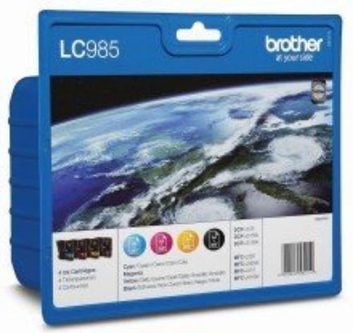 Brother LC-985BK/LC-985C/LC-985M/LC-985Y Inkjet Cartridges, Black/Cyan/Magenta/Yellow, Multi-Pack, Standard Yield, Includes 4 x Inkjet Cartridges, Brother Genuine Supplies
