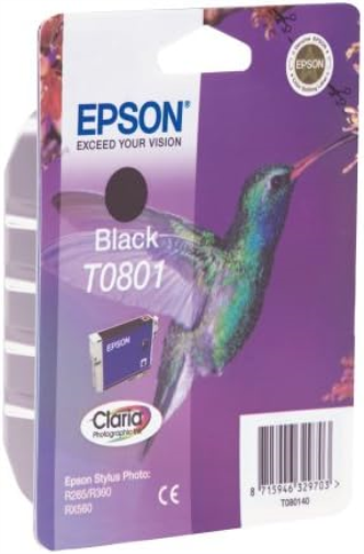 Epson singlepack Black T0801 Claria Photographic Ink – Ink Cartridges (Black, PX720WD/730wd/820fwd/830fwd, Inkjet