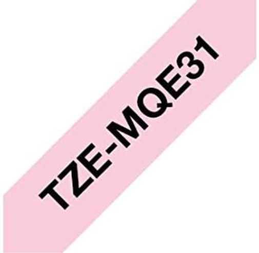 Brother Original laminiertes Schriftband TZe-MQE31 12 mm, schwarz auf pastell-rosa (u.a.für Brother P-touch H200, H100LB/R, H105, E100/VP, D200/BW/VP, D210/VP, Cube)