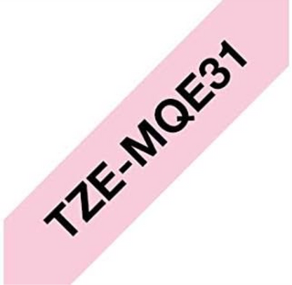 Brother Original laminiertes Schriftband TZe-MQE31 12 mm, schwarz auf pastell-rosa (u.a.für Brother P-touch H200, H100LB/R, H105, E100/VP, D200/BW/VP, D210/VP, Cube)