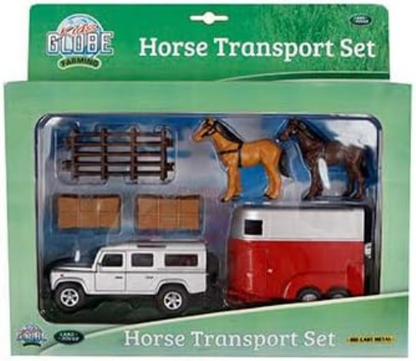 Kids Globe Land Rover with Horse Trailer and Accessories Pull Back Toy Vehicle