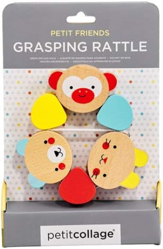 Petit Collage Wooden Grasping Toy – Baby Teething Toy/Rattle, Measures 4.5” x 4.5” – Cute Baby Toy Made with Safe, Non-Toxic Materials – Makes a Great Gift Idea