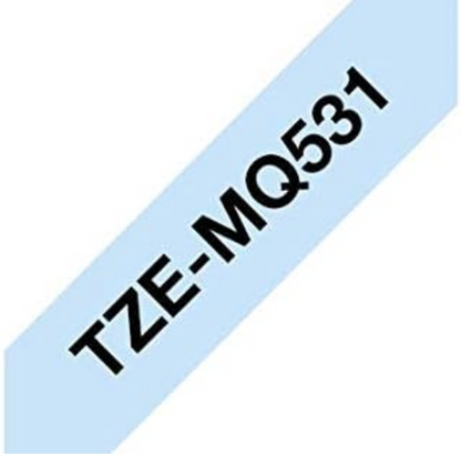 Brother Original laminiertes Schriftband TZe-MQ531 12 mm, schwarz auf pastell-blau (u.a.für Brother P-touch H200, H100LB/R, H105, E100/VP, D200/BW/VP, D210/VP, Cube)