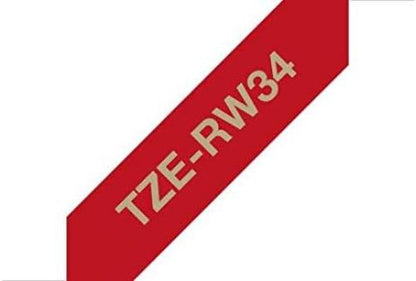Brother TZe-RW34 Labelling Tape Cassette, Gold on Wine Red, 12mm (W) x 4M (L), Ribbon Tape, Brother Genuine Supplies