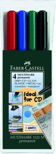 Faber-Castell Multimark Permanent F 151304 Assorted Marker Pens Pack of 4