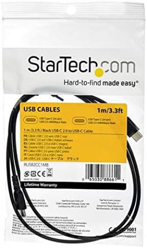 StarTech.com 1m USB A to USB C Charging Cable - Durable Fast Charge & Sync USB 2.0 to USB Type C Data Cord - Rugged TPE Jacket Aramid Fiber M/M 60W Black - Samsung S10, iPad Pro, Pixel (RUSB2AC1MB
