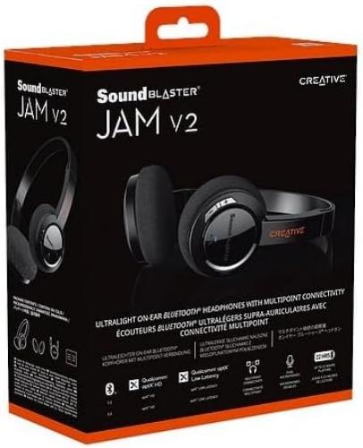 Sound Blaster JAM V2 leichter kabelloser On-Ear-Bluetooth 5.0 Kopfhörer mit USB-C, aptX Low Latency, aptX HD, Multipoint-Konnektivität, Spracherkennung und Rauschunterdrückung, 22 Stunden Akkulaufzeit