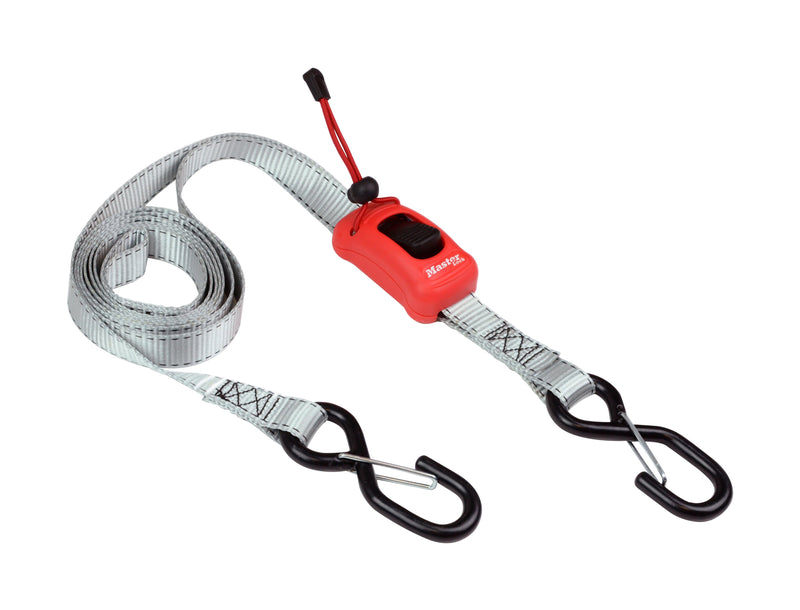 Master Lock 3313EURDAT Tie Down Strap with Hooks and Buckle, Grey, 1,80m x 25mm Straps