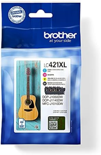 BROTHER, LC-421XLBK/LC-421XLC/LC-421XLM/LC-421XLY Inkjet Cartridges, Black/Cyan/Magenta/Yellow, Multi-Pack, Includes 4 x Inkjet Cartridges, High Yield, Brother Genuine Supplies
