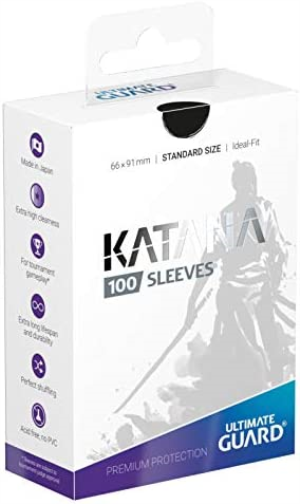 Ultimate Guard Katana Card Sleeves, 100 Standard Size TCG Sleeves, 66 x 91mm, Black Back, Tournament Sleeves, No PVC & Acid-Free, High Clarity Standard Black