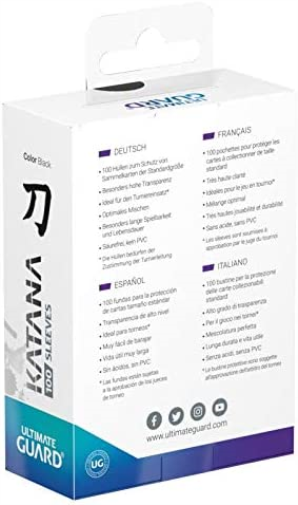Ultimate Guard Katana Card Sleeves, 100 Standard Size TCG Sleeves, 66 x 91mm, Black Back, Tournament Sleeves, No PVC & Acid-Free, High Clarity Standard Black