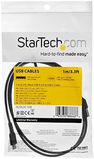 StarTech.com 1m USB C Charging Cable - Durable Fast Charge & Sync USB 3.1 Type C to USB C Laptop Charger Cord - TPE Jacket Aramid Fiber M/M 60W Black - Samsung S10 S20 iPad Pro MS Surface (RUSB2AC1MB