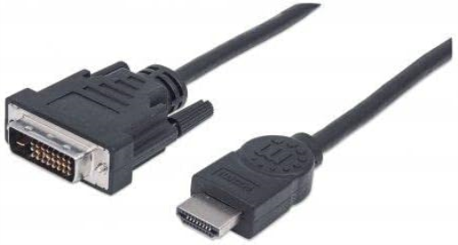 Manhattan HDMI to DVI-D 24+1 Cable, 2m, Male to Male, Black, Equivalent to Startech HDDVIMM2M, Dual Link, Compatible with DVD-D, Polybag