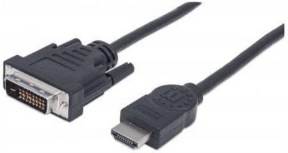 Manhattan HDMI to DVI-D 24+1 Cable, 2m, Male to Male, Black, Equivalent to Startech HDDVIMM2M, Dual Link, Compatible with DVD-D, Polybag