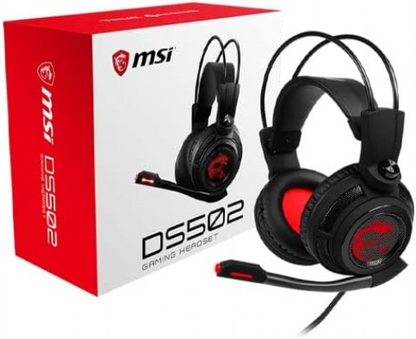 MSI DS502 GAMING HEADSET - 7.1 Virtual Surround Sound Headphones, Vibration Feedback, 40mm Neodymium Drivers, laptop, Omnidirectional Microphone, Inline Controls, USB 2.0 Connector - Wired