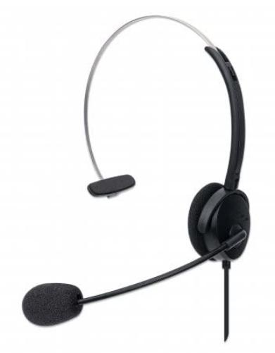 Manhattan Mono On-Ear Headset (USB), Microphone Boom (padded), Adjustable Headband, In-Line Volume Control, Ear Cushion, USB-A for both sound and mic use, cable 1.5m, Three Year