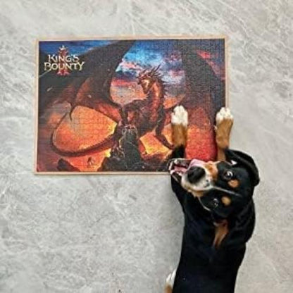 King's Bounty II: Dragon Puzzel 1000 stukjes, inclusief poster en tas, 68 x 48 cm, volwassenen en kinderen vanaf 14 jaar, een goed kerst- of verjaardagscadeau, videospel, decoratie