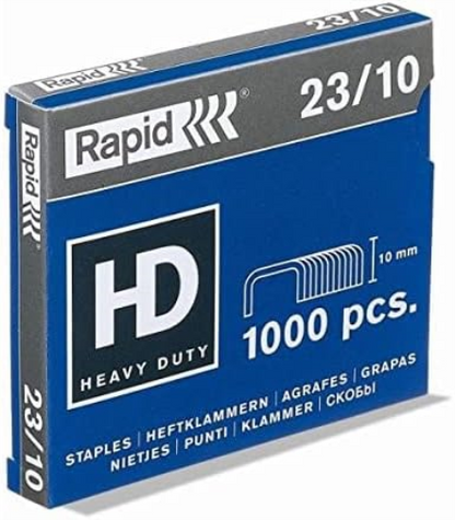 Rapid 23/10mm Standard Staples, For Stapling 40-70 Sheets, Use with Heavy Duty Staplers, Galvanised Wire, Box of 1000, 24869300