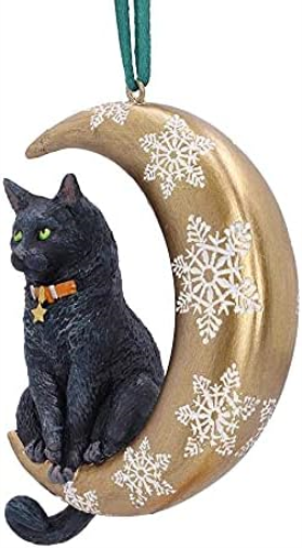 Nemesis Now Lisa Parker Moon Black Cat Hanging Ornament Decoration 9cm, Resin, Lisa Parker Hanging Ornament, Black Cat Giftware, Cast in the Finest Resin, Expertly Hand-Painted