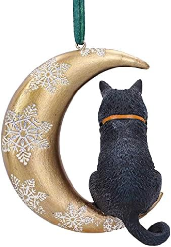 Nemesis Now Lisa Parker Moon Black Cat Hanging Ornament Decoration 9cm, Resin, Lisa Parker Hanging Ornament, Black Cat Giftware, Cast in the Finest Resin, Expertly Hand-Painted