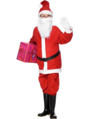Santa Boy Costume, Red, with Jacket, Trousers, Hat & Belt -  (Size: Small Age 4-6)