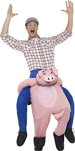 Smiffys Piggyback Pig Costume, Pink - `Piggyback Pig Costume, Pink, One Piece Suit with Mock Legs`