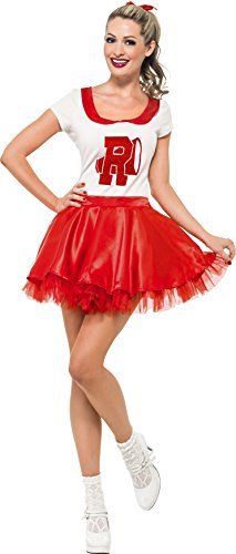 Smiffys Sandy Cheerleader Costume, Red & White (Size M) - Sandy Cheerleader Costume, Red & White, with Skirt & Top