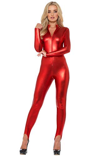 Fever Miss Whiplash Costume, Red, with Zip Up Catsuit Women's Costumes