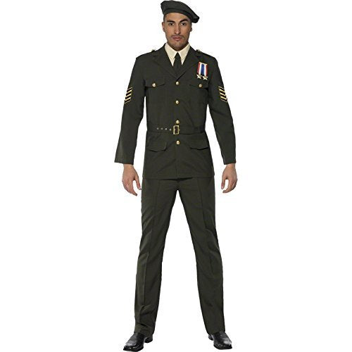Smiffys Wartime Officer, Green (Size M) - `Wartime Officer, Green, Beret, Tie, Trousers, Belt & Jacket -  (Size: M)`