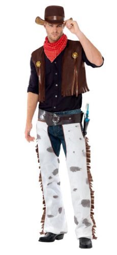 Smiffys Cowboy Costume, Brown (Size L) - Cowboy Costume, Brown, with Waistcoat, Chaps, Scarf & Hat