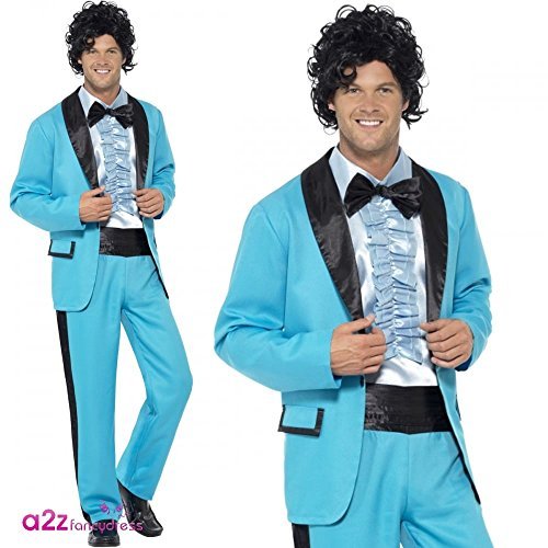 Smiffys 80s Prom King Costume, Blue (Size L) - `80s Prom King Costume, Blue, with Jacket, Trousers & Mock Tuxedo Shirt -  (Size: L)`