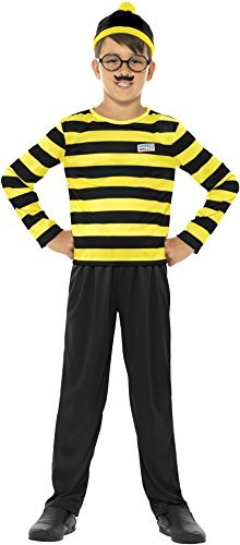 Smiffys Where's Wally Odlaw Costume, Black & Yellow (Size M) - Where`s Wally Odlaw Costume, Black & Yellow, with Top, Trousers, Hat, Moustache & Glasses
