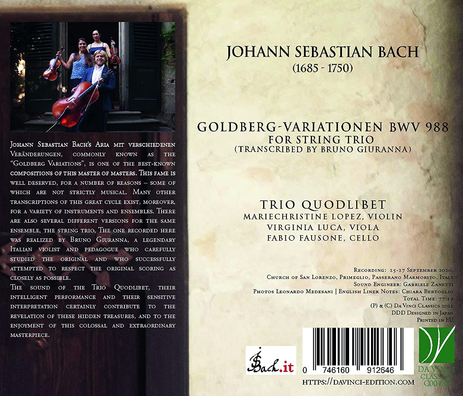 `Bach: Goldberg-Variationen, Bwv 988, For String Trio (Trans. By Bruno Giuranna)`