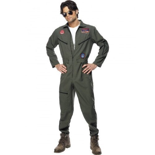 Smiffys Top Gun Costume, Green (Size M) - Top Gun Costume, Green, with Jumpsuit, Name Tags & Glasses