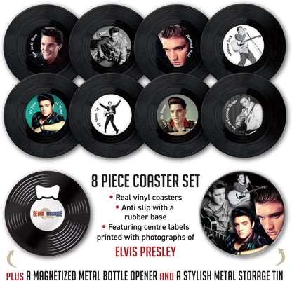 Elvis Presley - 8 Pieces Coaster Set With Real Vinyl Coasters - Retro Musique