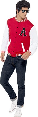 Smiffys 50s College Jock Letterman Jacket, Red (Size L) - 50s College Jock Letterman Jacket -  (Size: L)