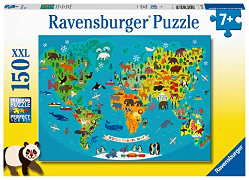 Dieren Wereldkaart (150 XL Stukjes) Puzzle